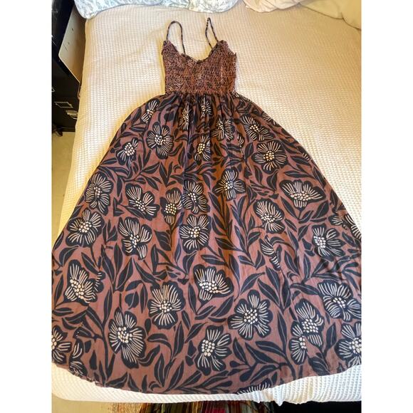 Free People Sweet Nothings Midi Boho Floral Smocked Top Spaghetti Strap Dress XS - Picture 11 of 16